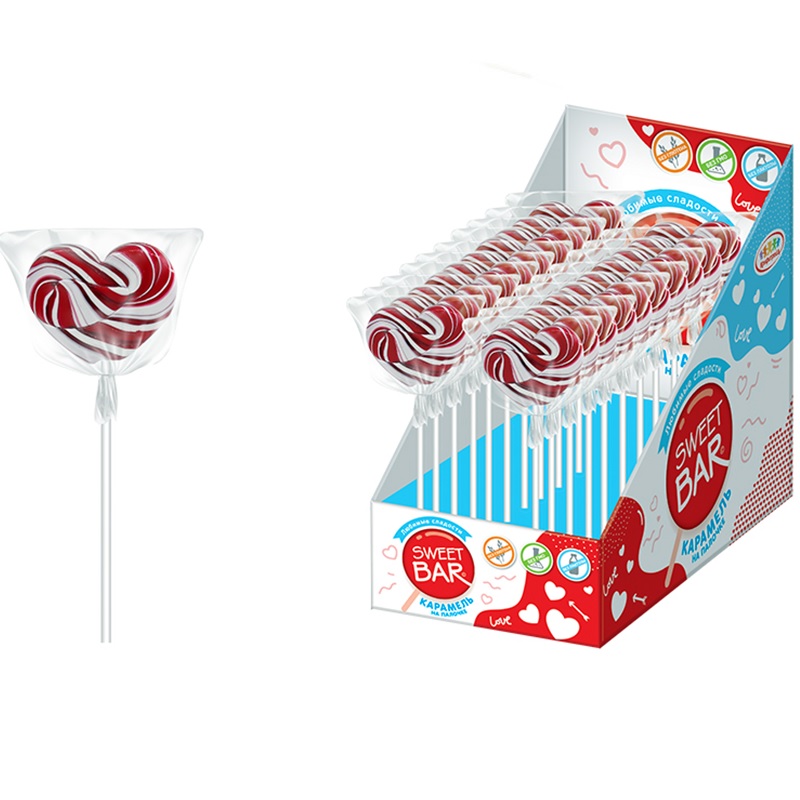 СЗН ВЕСНА SWEET BAR Карамель на палочке Сердце крученое 1кор*12бл*20шт ...