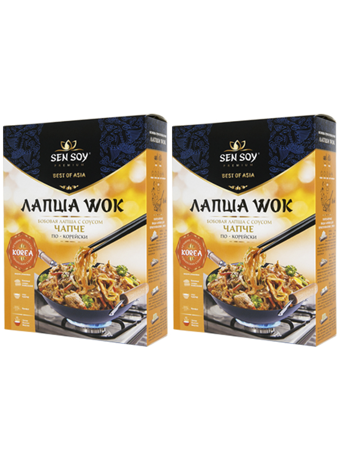 WOK по корейски Лапша бобовая с соусом Чапче Sen Soy Premium 2 штуки по 235  гр 1кор*1бл*2шт