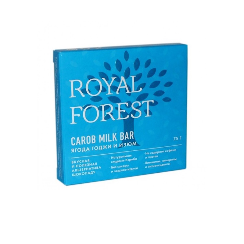 Royal Forest Carob Milk Bar ягоды годжи и Изюм, 75 гр